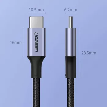 UGREEN US316 USB-C to USB-C kabelis 100W 5A 480Mbps 1.5m Pelēks
