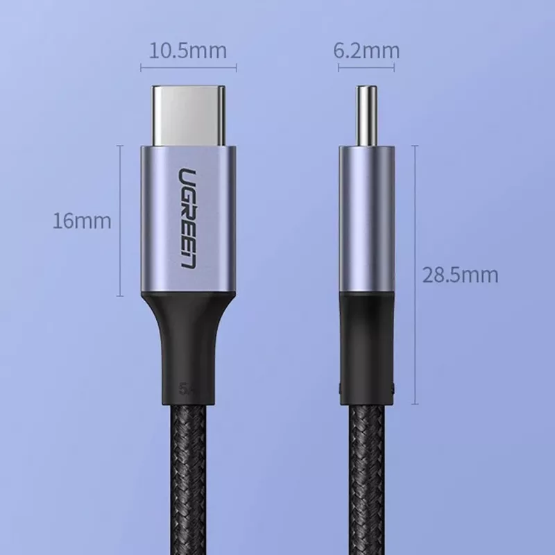 UGREEN US316 USB-C to USB-C kabelis 100W 5A 480Mbps 1.5m Pelēks