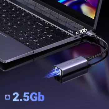 UGREEN USB-A 3.2 Gen 1 2.5G Ethernet adapteris, 2.5 Gbps RJ45 LAN, alumīnija, Space Gray, Plug & Play, Realtek RTL8156B, 10 cm kabelis
