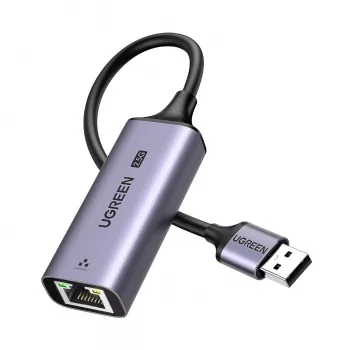 UGREEN USB-A 3.2 Gen 1 2.5G Ethernet adapteris, 2.5 Gbps RJ45 LAN, alumīnija, Space Gray, Plug & Play, Realtek RTL8156B, 10 cm kabelis