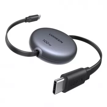 UGREEN USB-C uz USB-C PD 100W ievelkamais ātrās uzlādes kabelis 1m melns