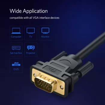 UGREEN VG101 VGA vīriešu-vīriešu kabelis 3 m – zeltīti kontakti, dubulti ferīta serdeņi, Full HD 1080p