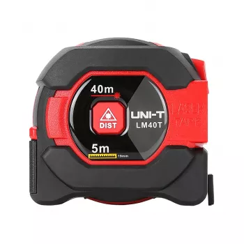 UNI-T LM-40T lāzera attāluma mērītājs 40m, ±2mm precizitāte, IP54, ar fona apgaismojumu, laukuma/tilpuma/Pitagora funkcijas, 20 datu komplekti