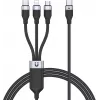 UNITEK 3-in-1 USB-A uz Lightning, USB-C, Micro USB neilona pītā uzlādes kabelis 1.2m Melns