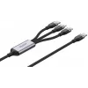 UNITEK 3-in-1 USB-A uz Lightning, USB-C, Micro USB neilona pītā uzlādes kabelis 1.2m Melns