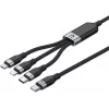 UNITEK 3-in-1 USB-A uz Lightning, USB-C, Micro USB neilona pītā uzlādes kabelis 1.2m Melns