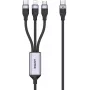 UNITEK 3-in-1 USB-A uz Lightning, USB-C, Micro USB neilona pītā uzlādes kabelis 1.2m Melns