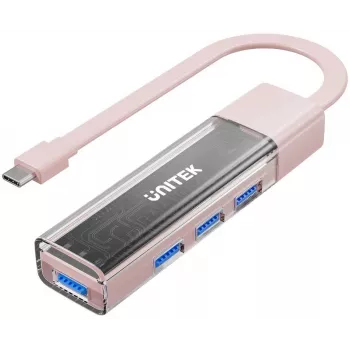UNITEK divvirzienu USB-C/USB-A centrmezgls, 4 portu, 5Gbps, rozā