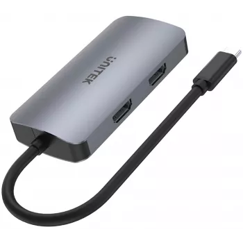 Unitek D1051A USB-C centrmezgls ar 1x USB 3.0, VGA, 2x HDMI, Power Delivery un MST