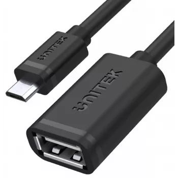 UNITEK USB 2.0 OTG kabelis, microUSB vīrietis uz USB-A sieviete, 15 cm, melns