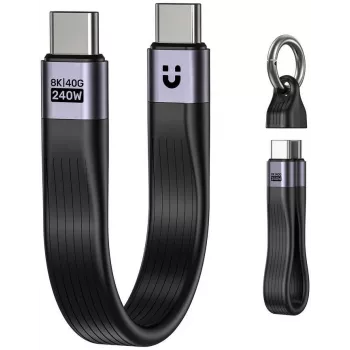 UNITEK USB4 atslēgu piekariņa kabelis USB-C uz USB-C 40Gbps 240W PD 8K 13cm Melns
