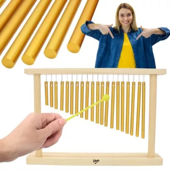 Vēja zvani V-TONE CH20 – 6 alumīnija caurules, koka augšdaļa, 60 cm, dabīgs finieris