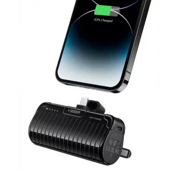 Veger PlugOn Power Bank (W0558P) 5000 mAh 20W PD QC3.0 ar iebūvētu Lightning savienotāju Melns