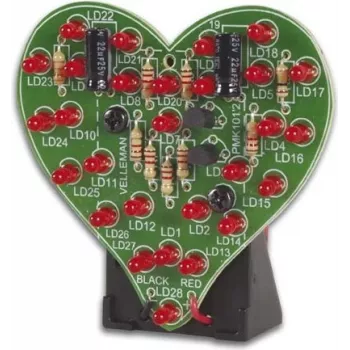 Velleman MK101 mirgojošas sirds lodēšanas komplekts - sarkano LED sirds displejs, 9V DC, 16 LEDs, iesācēju izglītojošs DIY elektronikas projekts