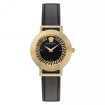 Versace V-Circle sieviešu pulkstenis VE3D00322 36mm Swiss Quartz nerūsējošais tērauds melns ciparnīca ādas siksniņa