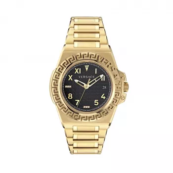 Versace V-Motif Virtual sieviešu pulkstenis VE3I00723 44mm Šveices kvarcs melns ciparnīca ādas siksniņa