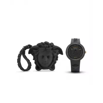 Versace V-Motif sieviešu Šveices kvarca pulkstenis VE6G00223 39mm melns ciparnīca, ādas siksna