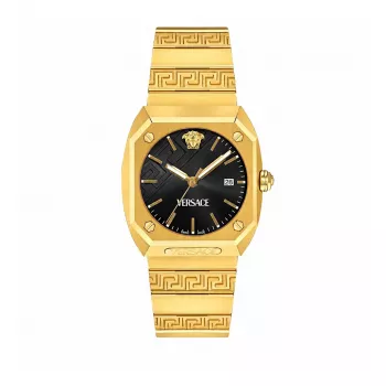 VERSACE sieviešu VE8F00424 kvarca pulkstenis, 44 mm melns ciparnīca ar ādas siksnu