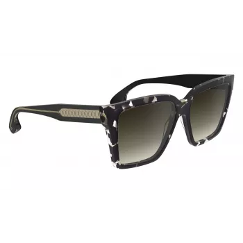Victoria Beckham VB672S5715010 Sieviešu lielizmēra kvadrātveida saulesbrilles – melns acetāta rāmis, pelēkas polikarbonāta lēcas, 57/15/140 mm