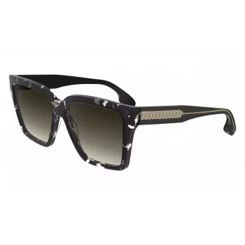 Victoria Beckham VB672S5715010 Sieviešu lielizmēra kvadrātveida saulesbrilles – melns acetāta rāmis, pelēkas polikarbonāta lēcas, 57/15/140 mm