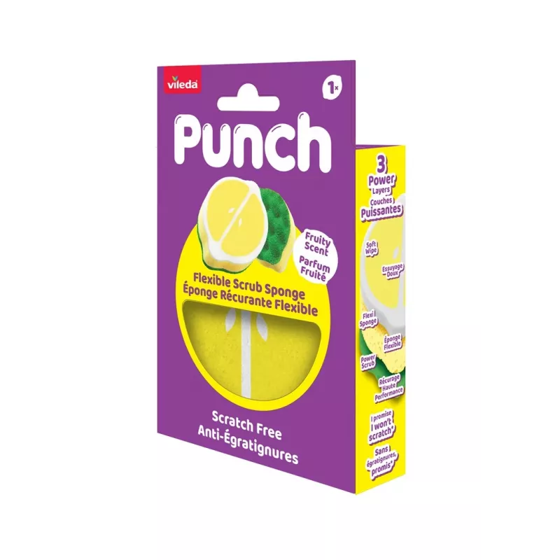 Vileda Punch Elastīgs sūklis ar abrazīvu slāni, Citrona, 1 gab.