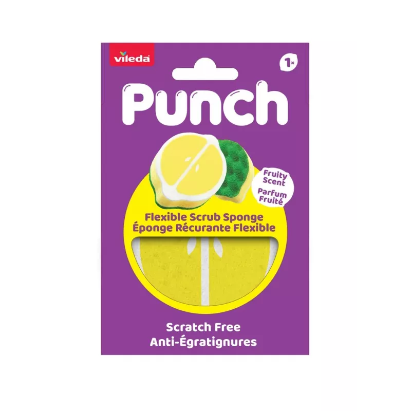 Vileda Punch Elastīgs sūklis ar abrazīvu slāni, Citrona, 1 gab.