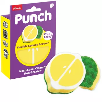 Vileda Punch Elastīgs sūklis ar abrazīvu slāni, Citrona, 1 gab.