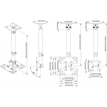 VISION Griestu stiprinājums displejiem VFM-C2X2/2 - 32-50 collu, VESA līdz 200x200, augstums 430-730 mm, slīpuma regulēšana