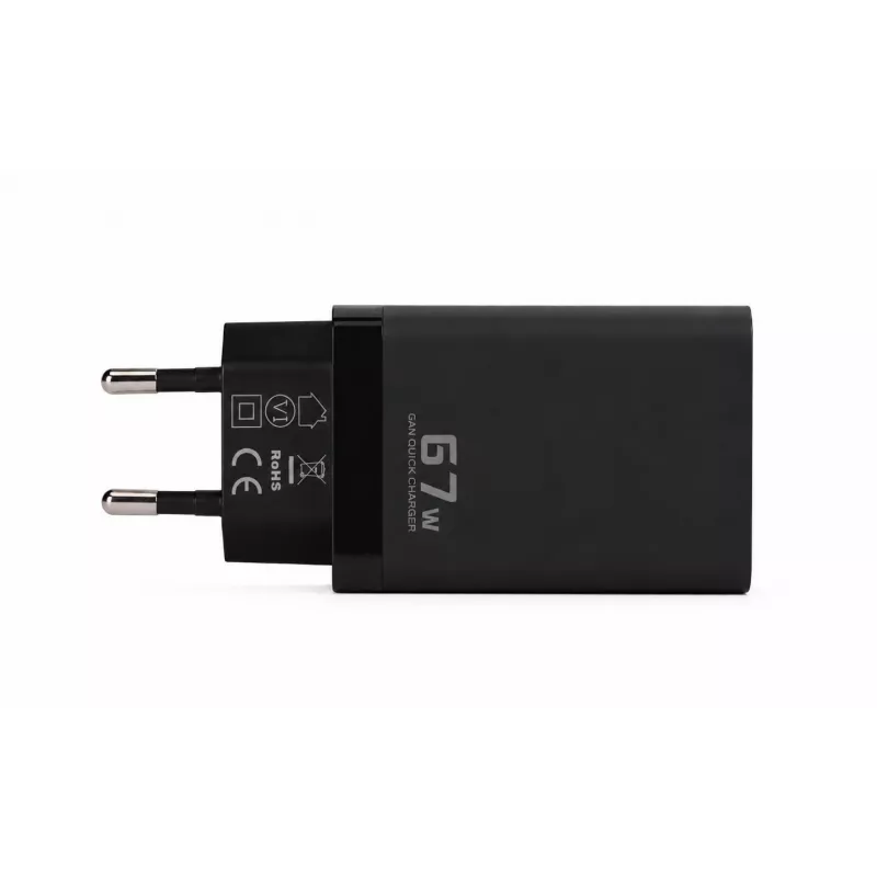 Voltage GaN lādētājs 67W, PD 3.0 / QC 3.0, 2x USB-C & 1x USB-A, EU spraudnis, melns