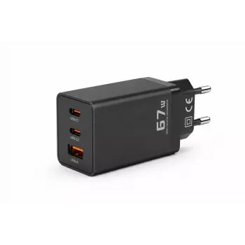 Voltage GaN lādētājs 67W, PD 3.0 / QC 3.0, 2x USB-C & 1x USB-A, EU spraudnis, melns