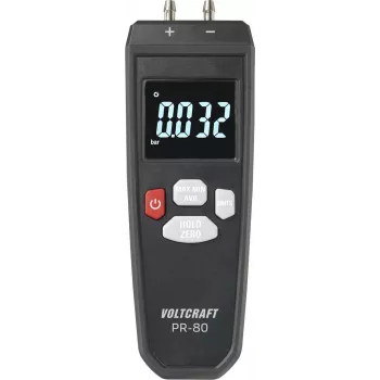VOLTCRAFT PR-80 diferenciālā spiediena mērītājs ±0,137 bar, 11 mērvienības, apgaismots LCD, datu aizture, Min/Max/Avg, gaiss un nekorozīvas gāzes VC-13101370
