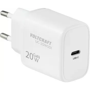 VOLTCRAFT UC-20W001 USB sienas lādētājs 20 W, 1x USB-C ātrā uzlāde, USB PD 3.0, balts, GaN (VC-17942085)