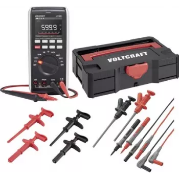 Voltcraft VC-831 True RMS digitālais multimetrs ar T-Loc Systainer, mērīšanas vadiem, krokodila spailēm, āķa spailēm un K tipa temperatūras zondi 3342859+2181316+1674350+167435