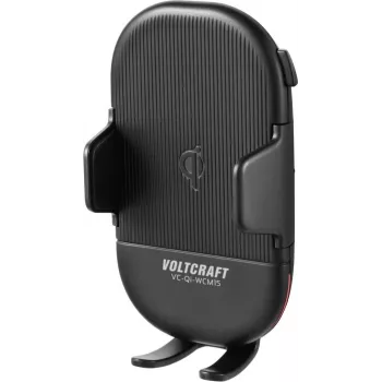 VOLTCRAFT VC-Qi-WCM15 Qi bezvadu automašīnas gaisa režģa tālruņa turētājs 15W ātrā uzlāde, 55-89mm, automātiskais skava, melns