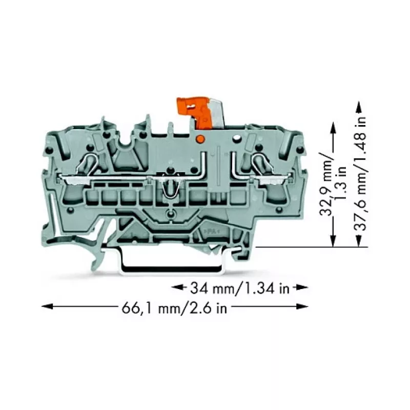WAGO 2002-1671 2-vadu atslēgšanas un testa spaiļu bloks ar Push-in CAGE CLAMP, pelēks