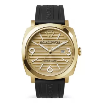 WATCHPEOPLE Sieviešu kvarca analogs pulkstenis 700993 45mm sudraba sakausējuma korpuss melns ciparnīca melna mākslīgās ādas siksniņa