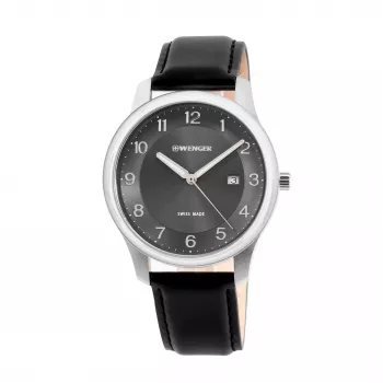 WENGER Urban Classic Chrono vīriešu kvarca pulkstenis 42mm nerūsējošā tērauda korpuss, zils ciparnīca, brūna ādas siksniņa