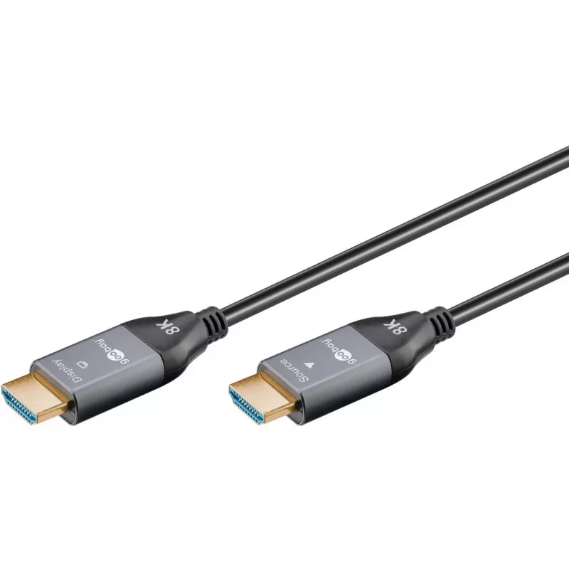 WENTRONIC Goobay 76276 aktīvais optiskais HDMI kabelis AOC 8K - 10 m, HDMI 2.1, 48 Gbps, 8K@60Hz, 4K@120Hz, Dynamic HDR, eARC, VRR, ALLM, HDCP 2.3, melns