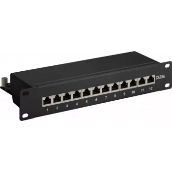 Wentronic Goobay 93796 Cat6a ekranēts 12 portu patch panelis, 1U 19 collu montāža, melns