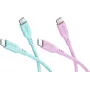 WENTRONIC Goobay Coral Crush komplekts 2x USB-C silikona kabelis, 1,5 m, tirkīza un rozā (81260)