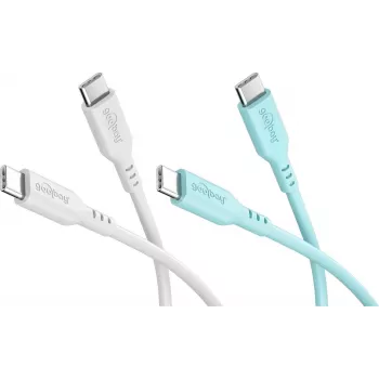 WENTRONIC Goobay Crystal Lagoon komplekts 2x USB-C silikona kabelis, 1,5 m, balts un tirkīzzils (81259)