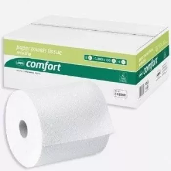 WEPA Comfort roku dvieļu rullis, 2 kārtu, High White, līnijveida embossējums, zils serdes līmējums, 205 mm platums, 150 m garums, 6 ruļļi (316800)