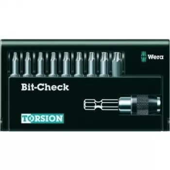 Wera 05056164001 9 daļu Torx uzgaļu komplekts ar Rapidaptor turētāju, 1/4 collu sešstūra piedziņa, 25 mm uzgaļi, TX8–TX40, Bit-Check futrālis