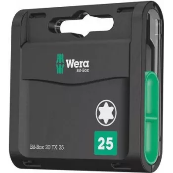 Wera 20 gab. Bit-Check komplekts, TORX TX 25, 25 mm garums, 1/4 collu hex piedziņa, ar Rapidaptor ātrās atbrīvošanas bitu turētāju 05057773001
