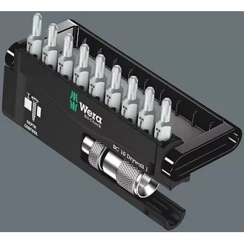 Wera Bit Set Bit-Check 10 Drywall 1, 10 daļas, Phillips PH 2, 25 mm, Rapidaptor ātrās atbrīvošanas turētājs, dziļuma ierobežotājs, torzijas uzgaļi