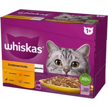 WHISKAS Sachet Jelly Poultry, Duck, Turkey, Chicken - mitrā barība kaķiem 12x85 g