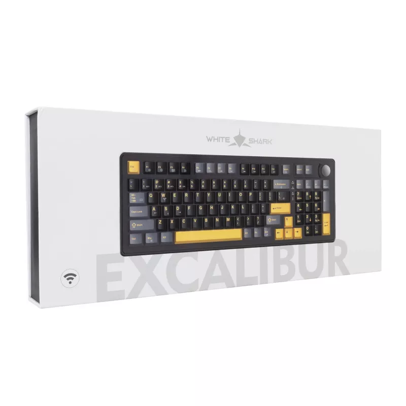 White Shark EXCALIBUR-B TKL mehāniskā spēļu tastatūra, KTT Wine Red lineārie hot-swap slēdži, per-key RGB, melna