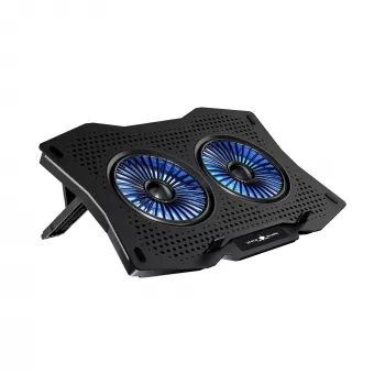 White Shark ICE GUARD GCP-4 dzesēšanas paliktnis ar diviem 125 mm ziliem LED ventilatoriem, 5 augstuma pozīcijām, līdz 17.3 collām