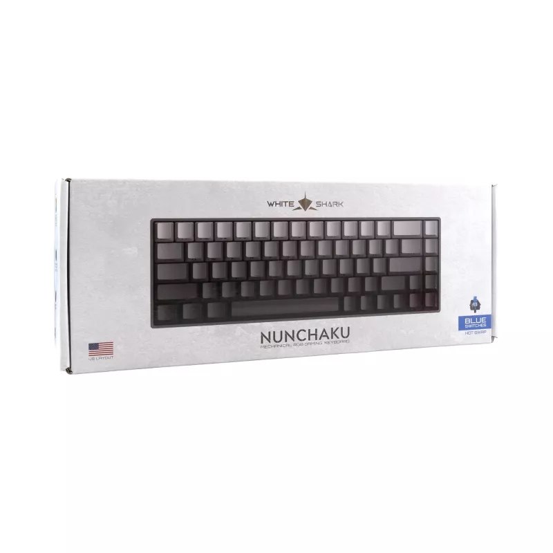 White Shark Nunchaku mehāniskā spēļu tastatūra TKL, Grey, Outemu Blue slēdži, RGB Hot-Swap, vadu USB