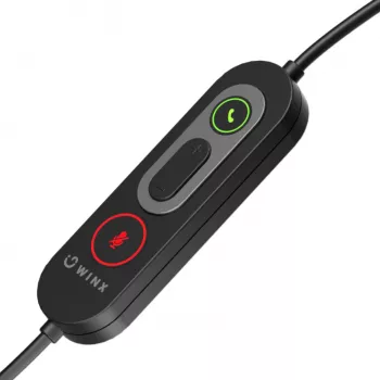 WINX CALL Pro 2 Mono AI trokšņu slāpējošas austiņas ar USB-A vadu, grozāmu mikrofonu, vadības pogām un mīkstu PU ādas ausu spilventiņu, melna